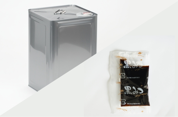 ソース・たれ・ドレッシングなど液体調味料の小袋・ポーションカップ・スタンドパウチへ充填できるサンキョーヒカリの一斗缶と小袋