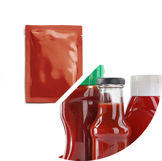 小袋・ポーションカップ・スタンドパウチへ小ロットで充填可能なサンキョーヒカリが開発した液体調味料を様々な用途に分けて充填した容器