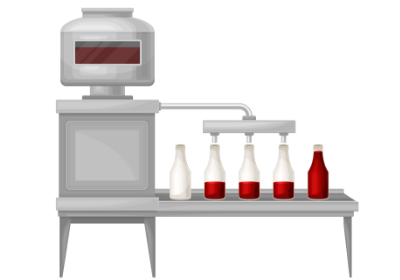 ソース・たれ・ドレッシング等の調味料や、ゼリー・健康食品のOEM･PB開発を小ロットから対応できるサンキョーヒカリの商品化までの流れの図⑤充填のアイコン